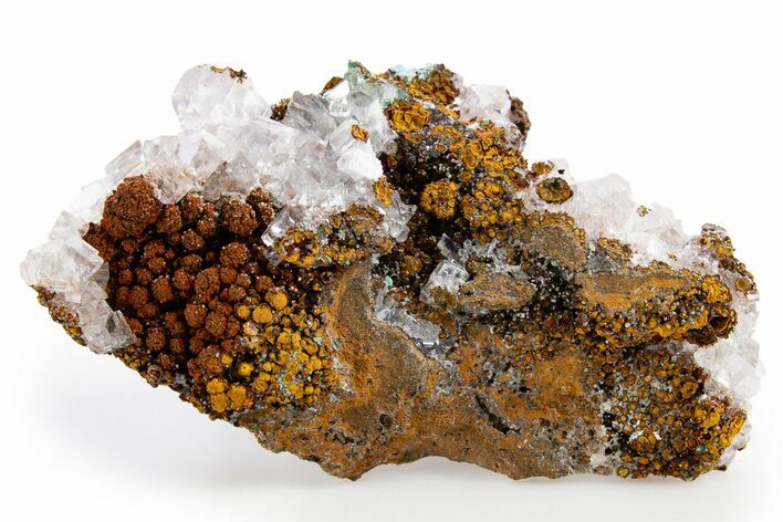 Fibrous Malachite and Rhombohedral Calcite on Limonite - Mexico #330600
